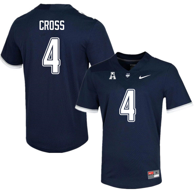 Men #4 Stan Cross Uconn Huskies College Football Jerseys Sale-Navy